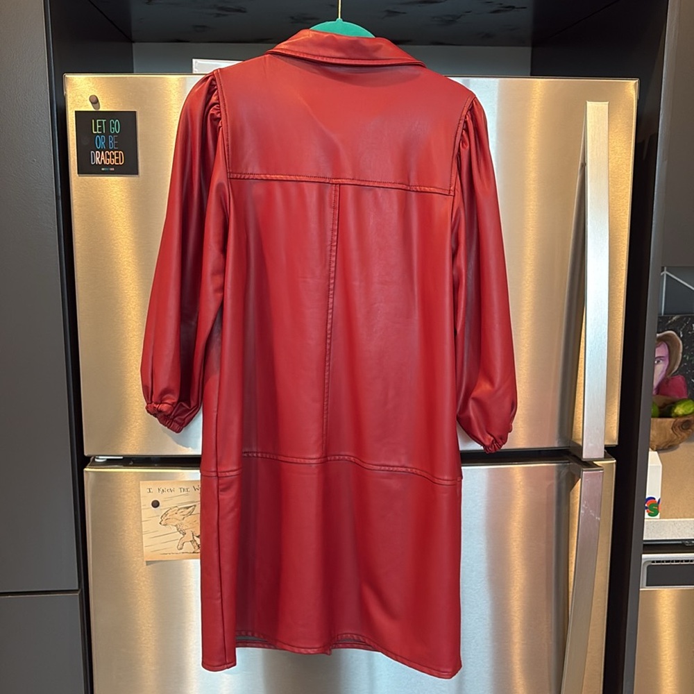 Anthropologie faux leather red dress - Picture 4 of 9